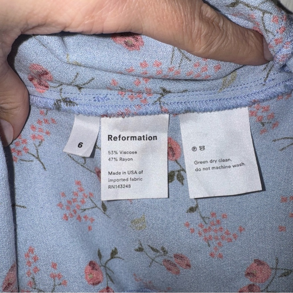 Reformation Light Blue Dress with Pink Floral Pattern - Picture 4 of 6